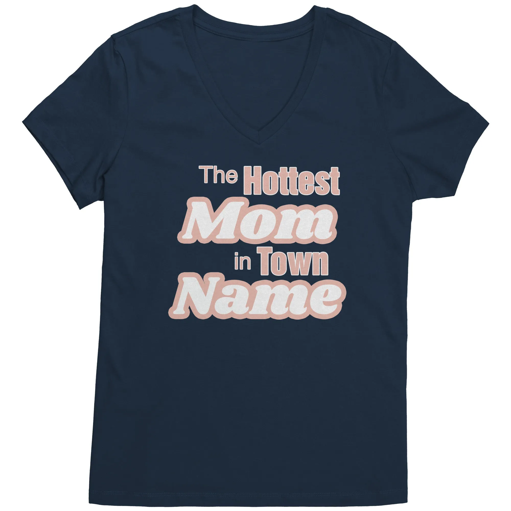 Personalized Mom Vneck, The Hottest Mom In Town Shirt, Custom Mom Shirt With Names Personalized Gift Christmas Gifts For Mom Christmas Shirt