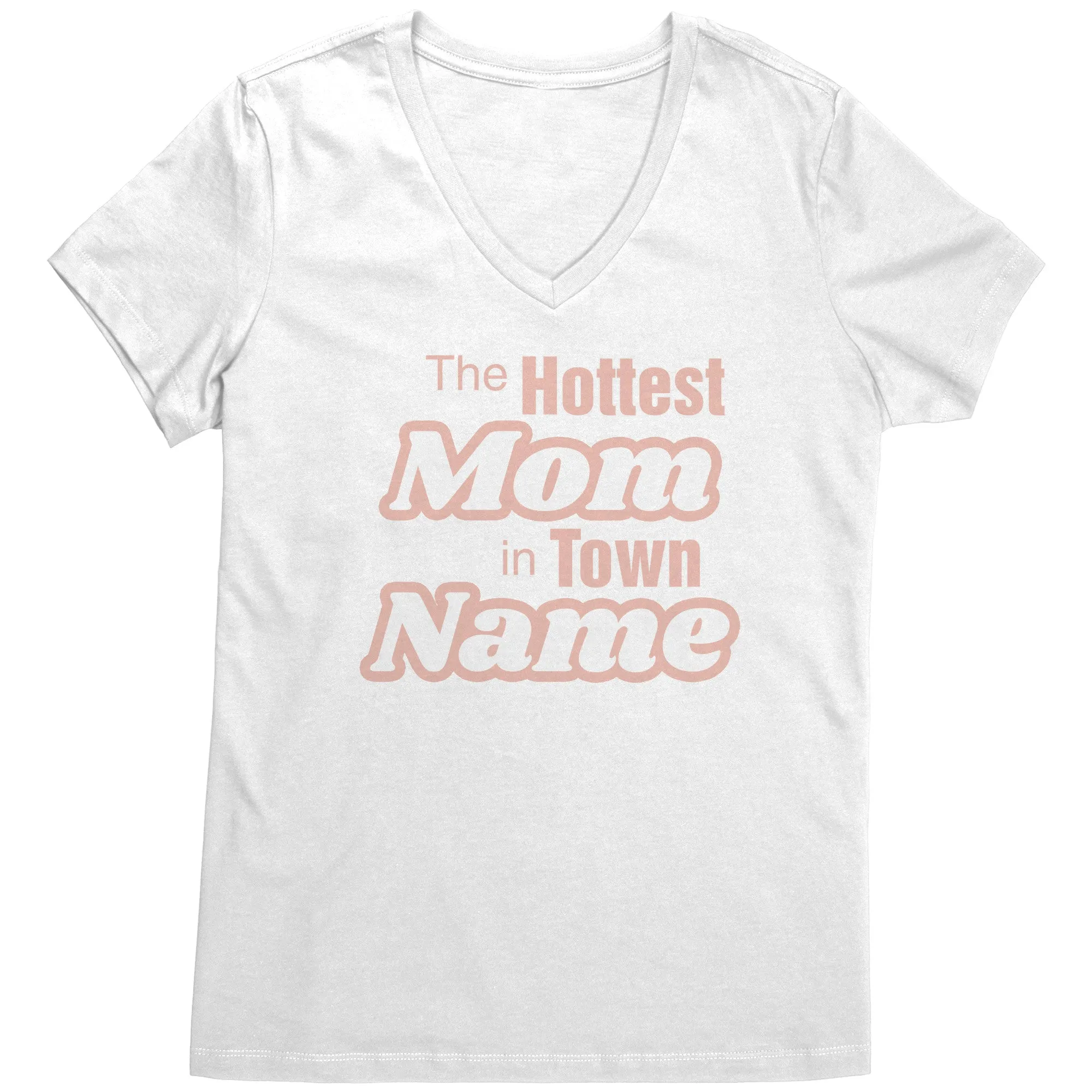 Personalized Mom Vneck, The Hottest Mom In Town Shirt, Custom Mom Shirt With Names Personalized Gift Christmas Gifts For Mom Christmas Shirt