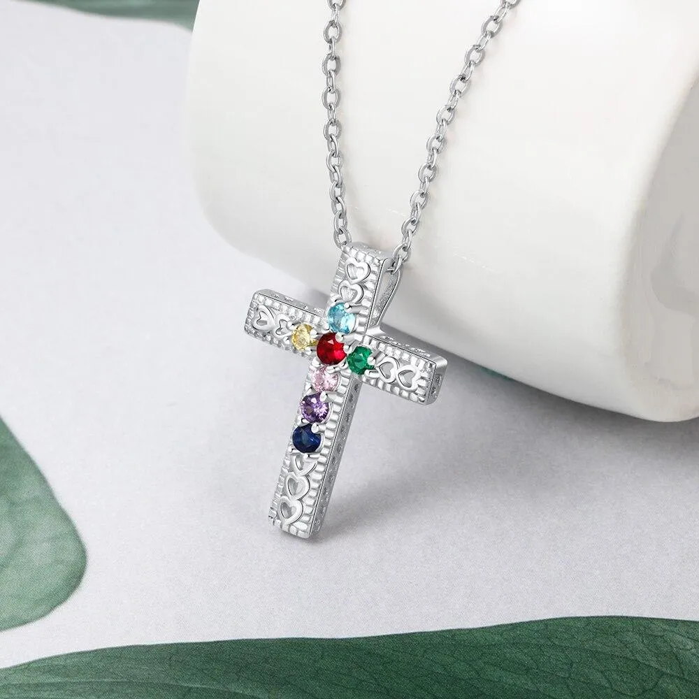 Personalized Necklace & Pendants Jewelry - Seven Custom Birthstones - Holy Cross Shape Pendants - Christmas Gift