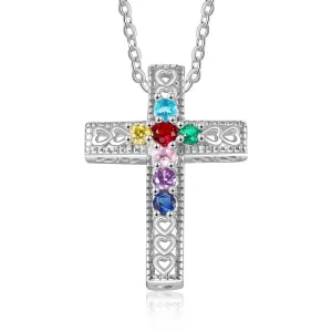 Personalized Necklace & Pendants Jewelry - Seven Custom Birthstones - Holy Cross Shape Pendants - Christmas Gift