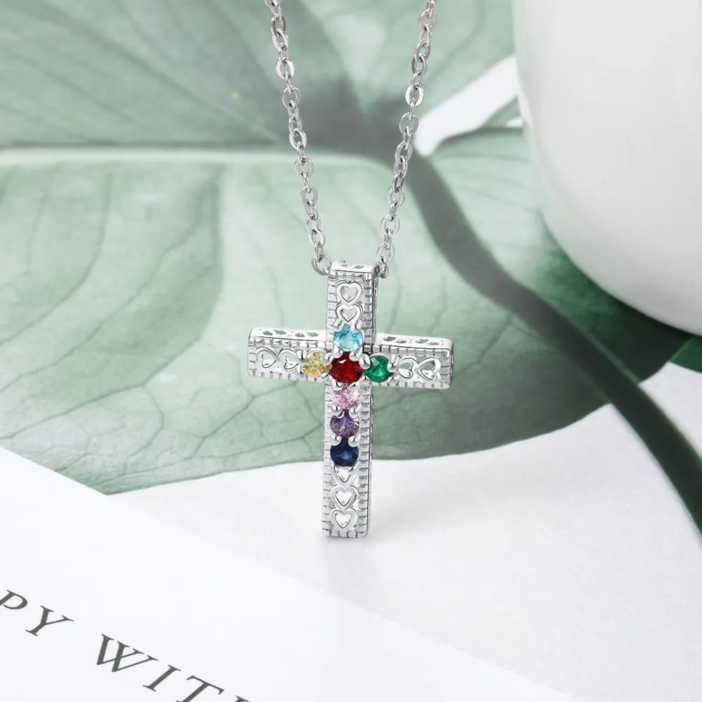 Personalized Necklace & Pendants Jewelry - Seven Custom Birthstones - Holy Cross Shape Pendants - Christmas Gift