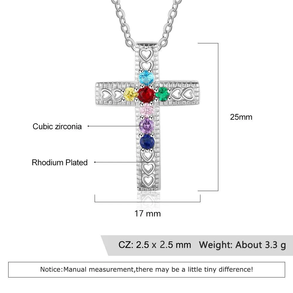 Personalized Necklace & Pendants Jewelry - Seven Custom Birthstones - Holy Cross Shape Pendants - Christmas Gift