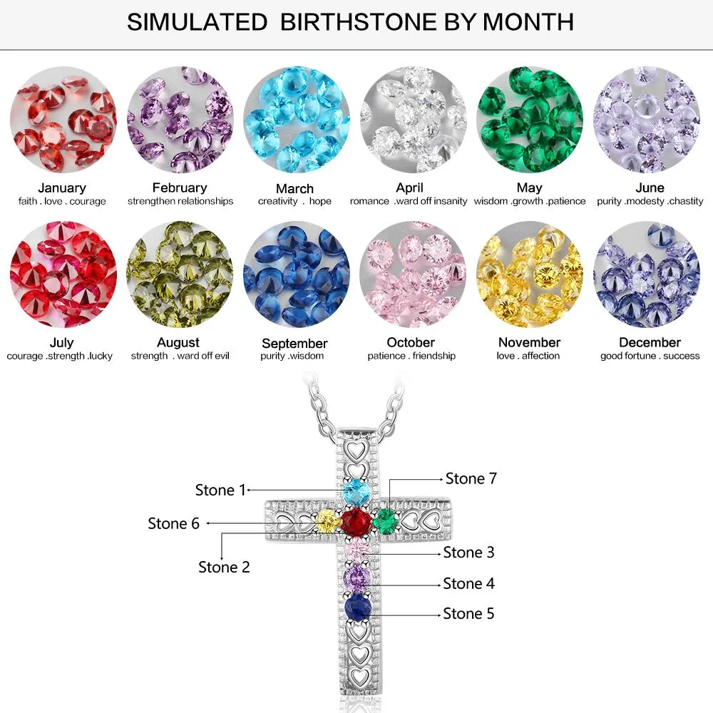 Personalized Necklace & Pendants Jewelry - Seven Custom Birthstones - Holy Cross Shape Pendants - Christmas Gift
