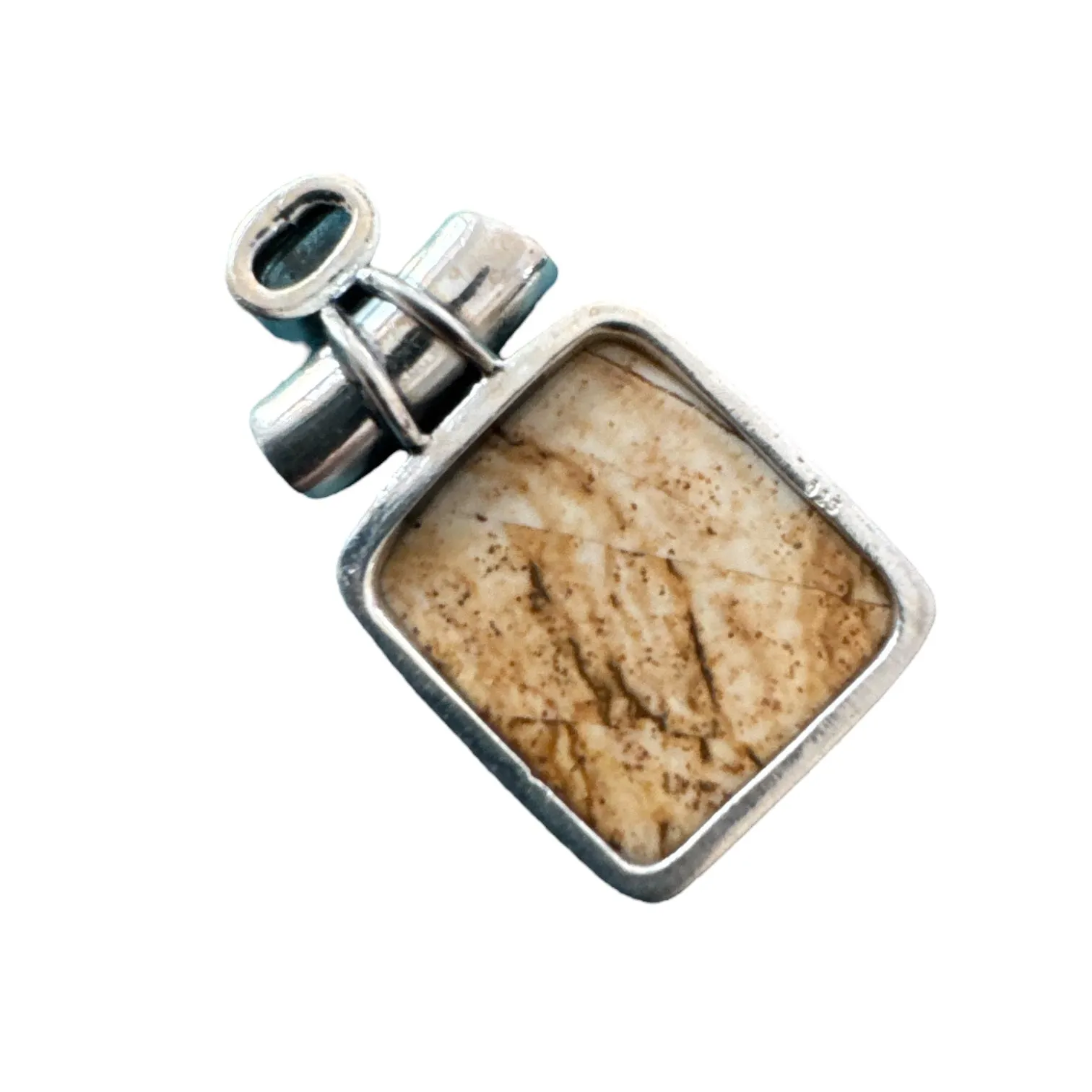 Picture Jasper & Herkimer Diamond Solid 925 Sterling Silver Pendant