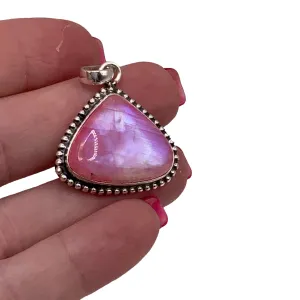 Pink Rainbow Moonstone Solid 925 Sterling Silver Pendant