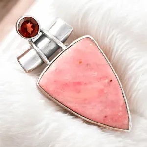 Pink Tulip Quartz & Garnet Solid 925 Sterling Silver Pendant