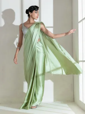 Pista Satin Saree with Transparent beads