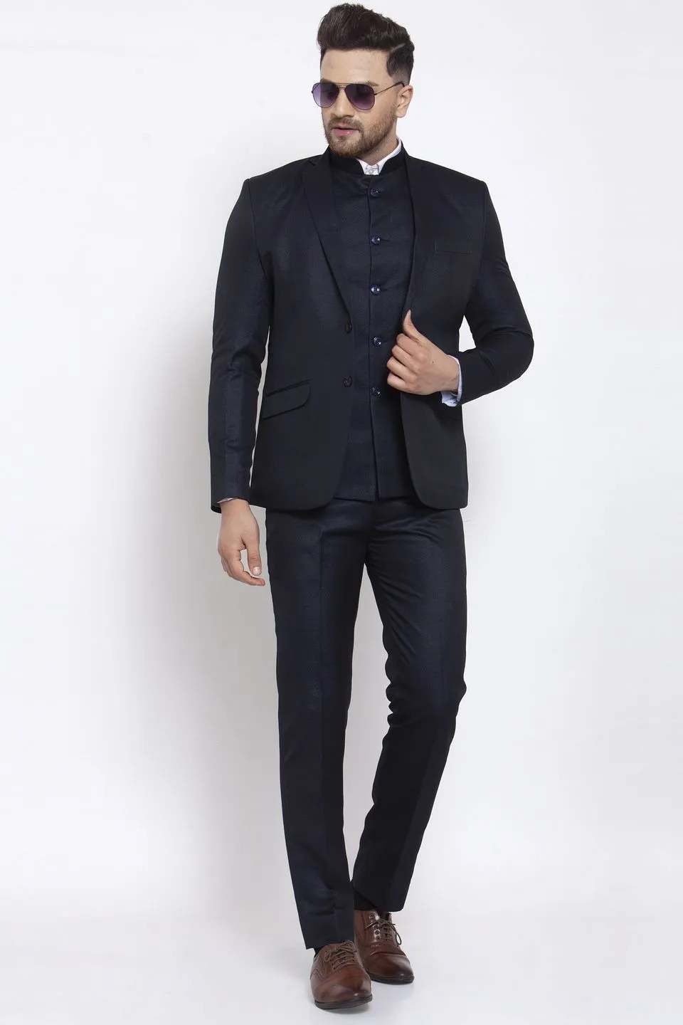 Poly Blend Blue Three Piece Suit