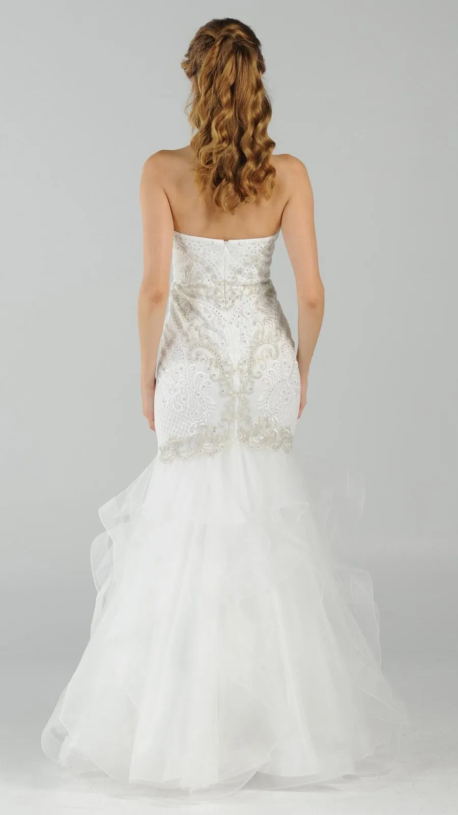 Poly USA 8198 Strapless Tiered Mermaid Dress Embroidered