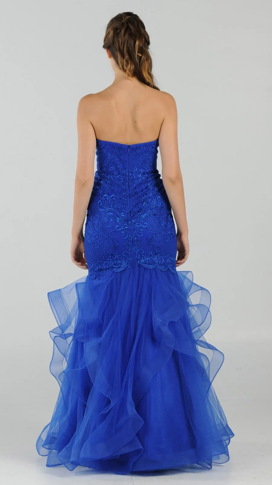 Poly USA 8198 Strapless Tiered Mermaid Dress Embroidered