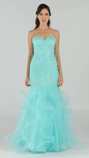 Poly USA 8198 Strapless Tiered Mermaid Dress Embroidered