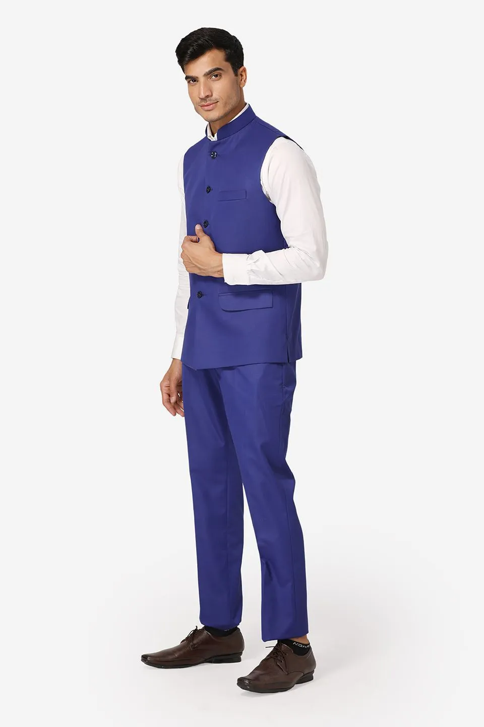 Polyester Cotton Blue Vest and Trouser Set