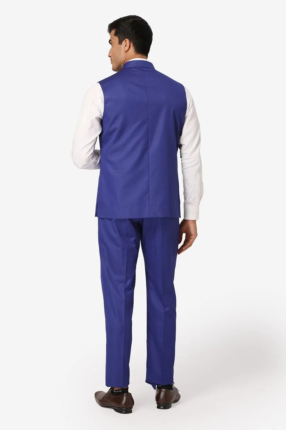 Polyester Cotton Blue Vest and Trouser Set