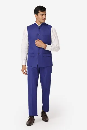 Polyester Cotton Blue Vest and Trouser Set