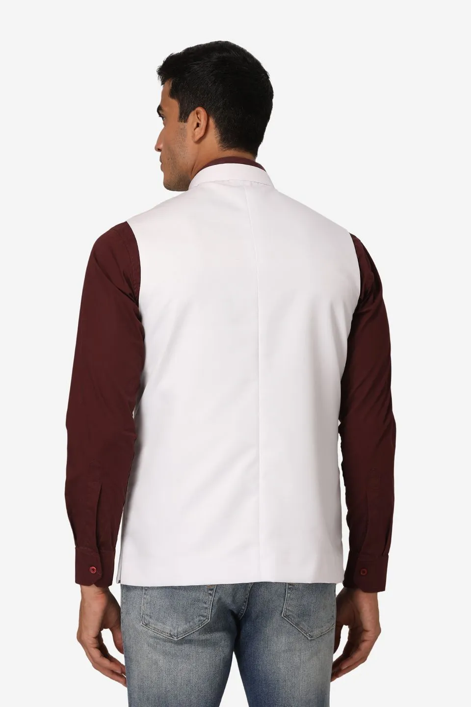 Polyester Cotton White Modi Nehru Jacket