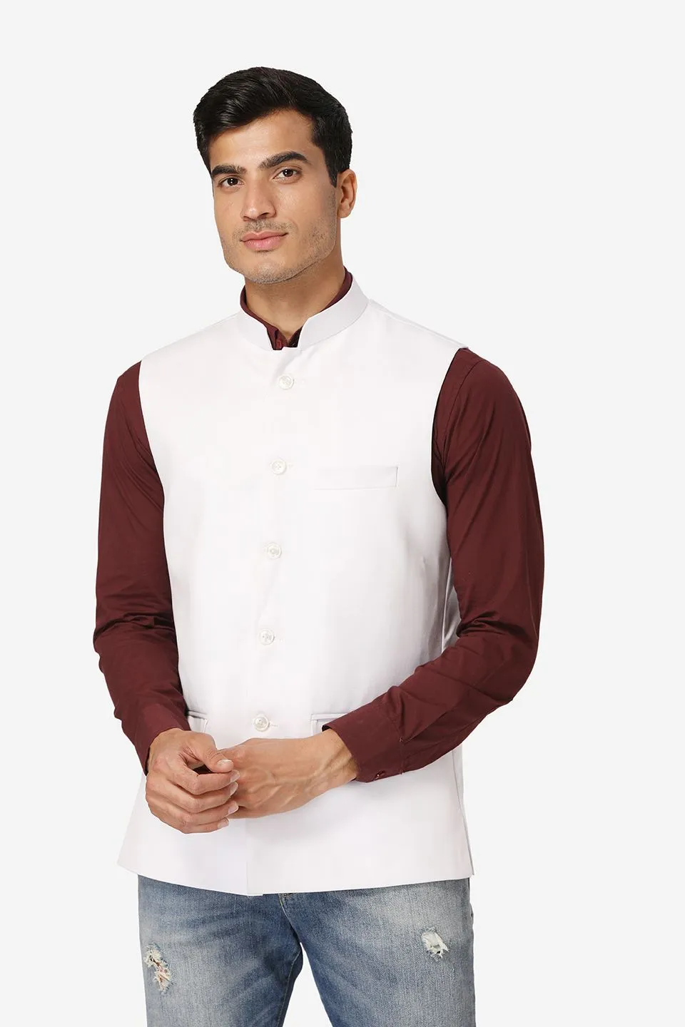 Polyester Cotton White Modi Nehru Jacket