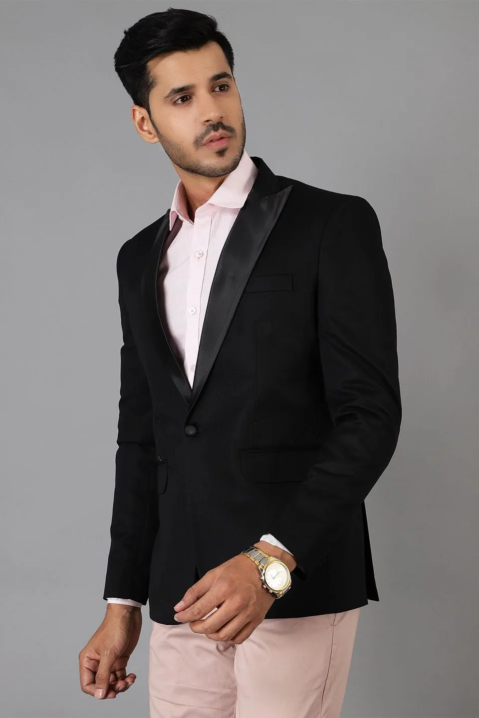Polyster Cotton Black Tuxedo Blazer