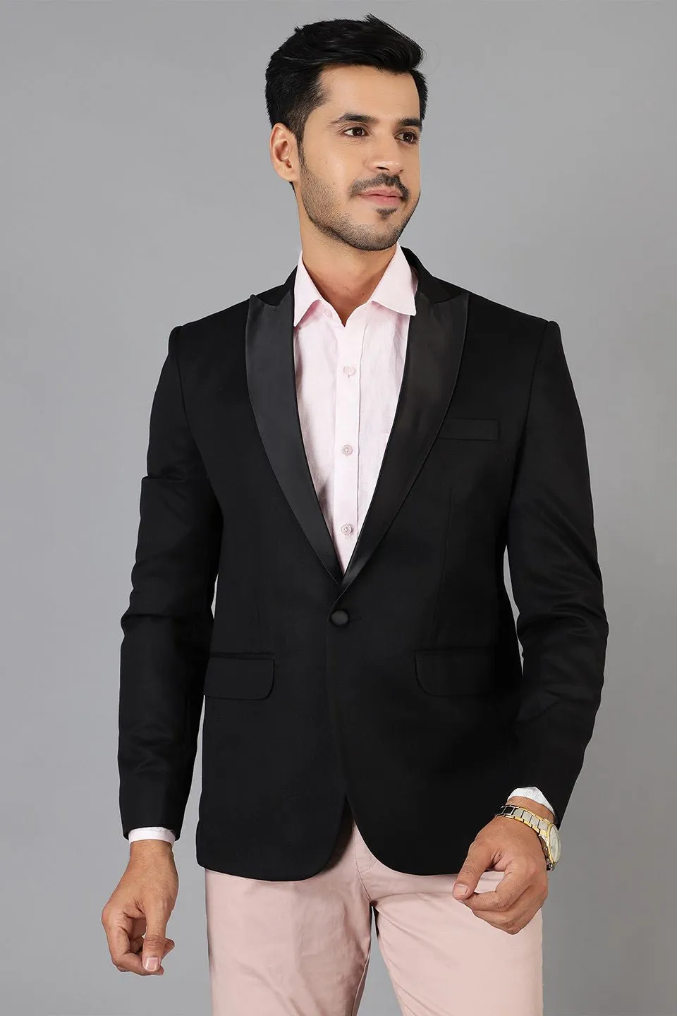 Polyster Cotton Black Tuxedo Blazer