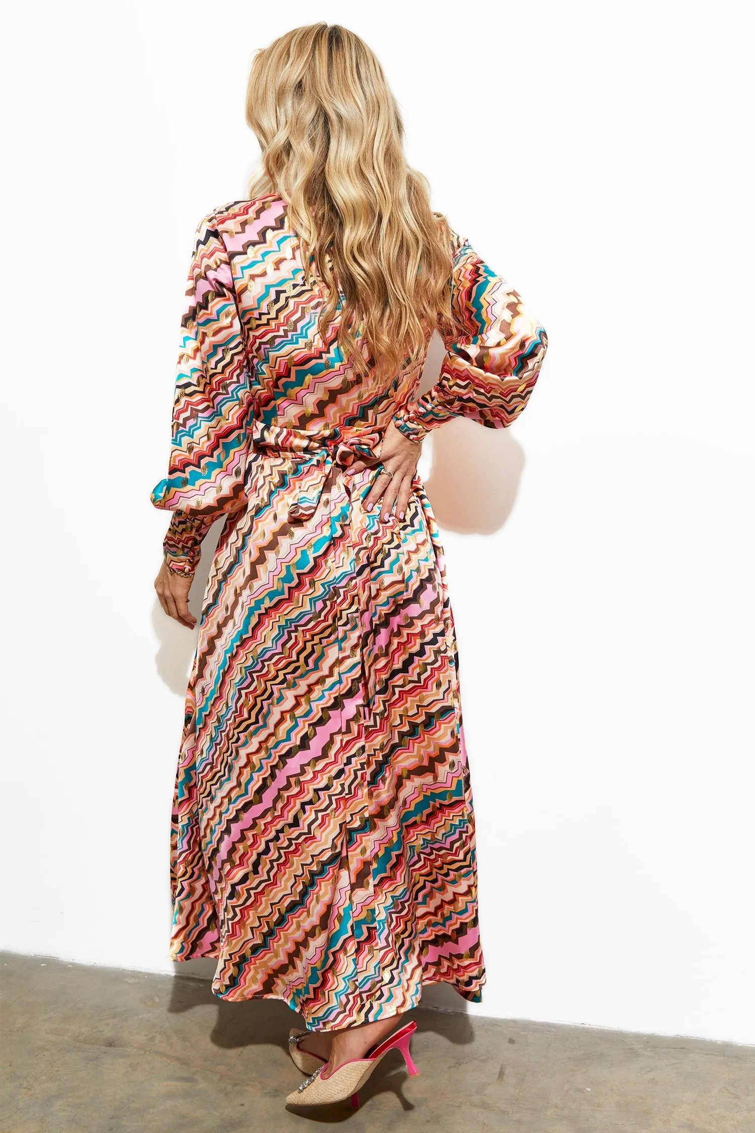 Printed Gold Fleck Maxi Wrap Dress