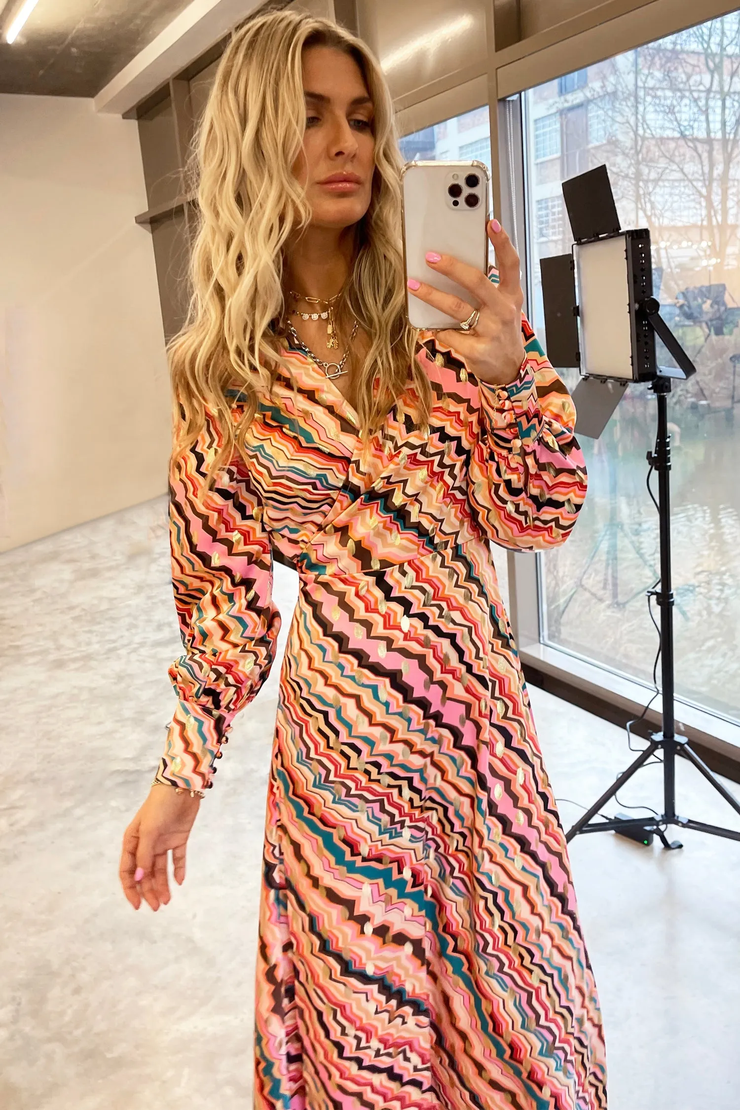 Printed Gold Fleck Maxi Wrap Dress