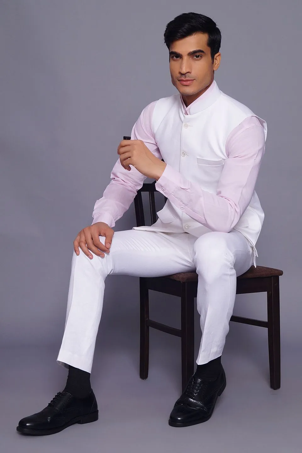 Pure Linen White Vest and Trouser Set