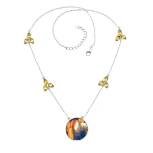 Purple Dahlia & Citrine Solid 925 Sterling Silver Necklace