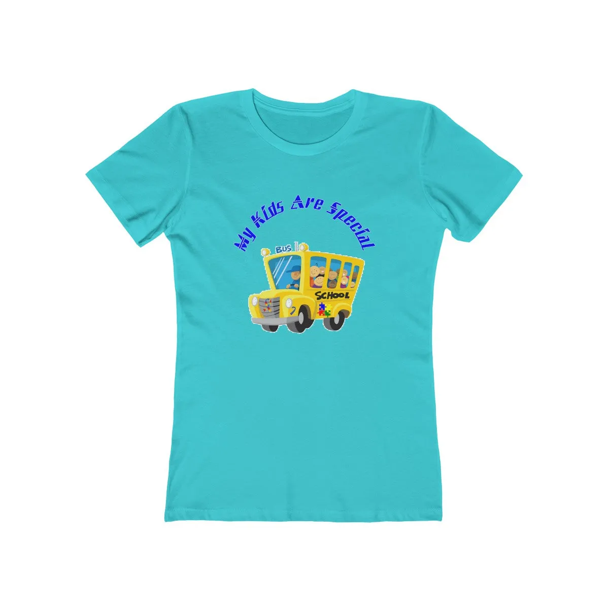 "Schoolbus Special Kids" Blue Letters Women's The Boyfriend Tee