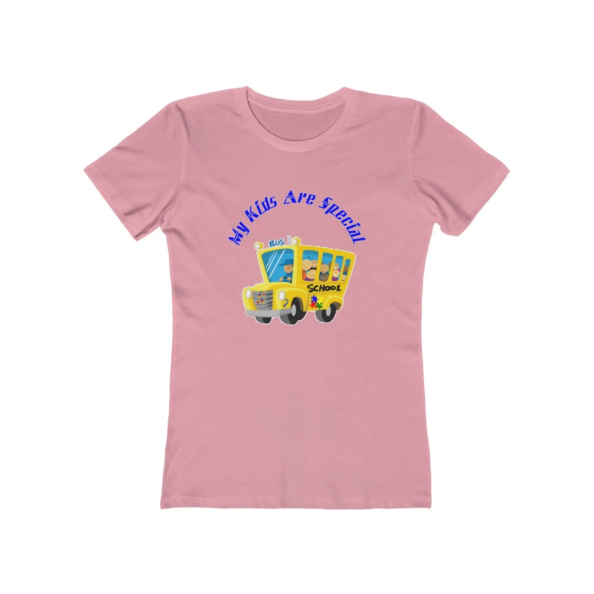 "Schoolbus Special Kids" Blue Letters Women's The Boyfriend Tee