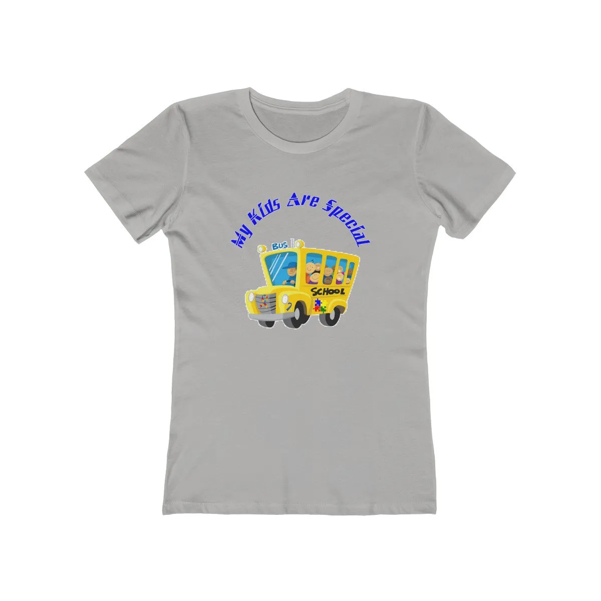 "Schoolbus Special Kids" Blue Letters Women's The Boyfriend Tee