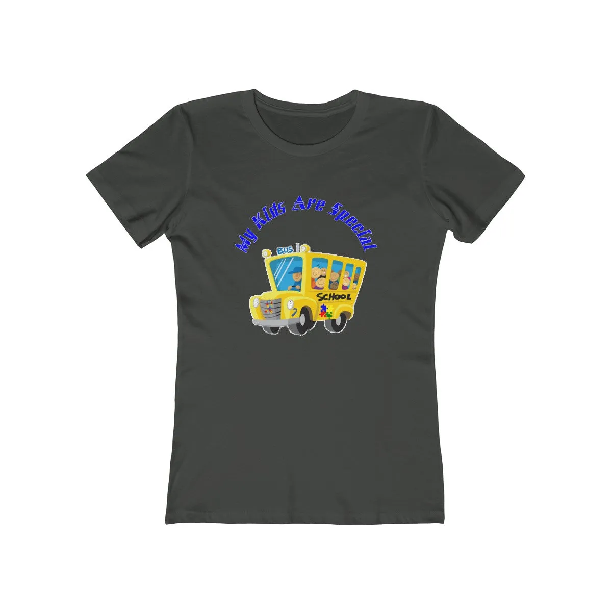 "Schoolbus Special Kids" Blue Letters Women's The Boyfriend Tee