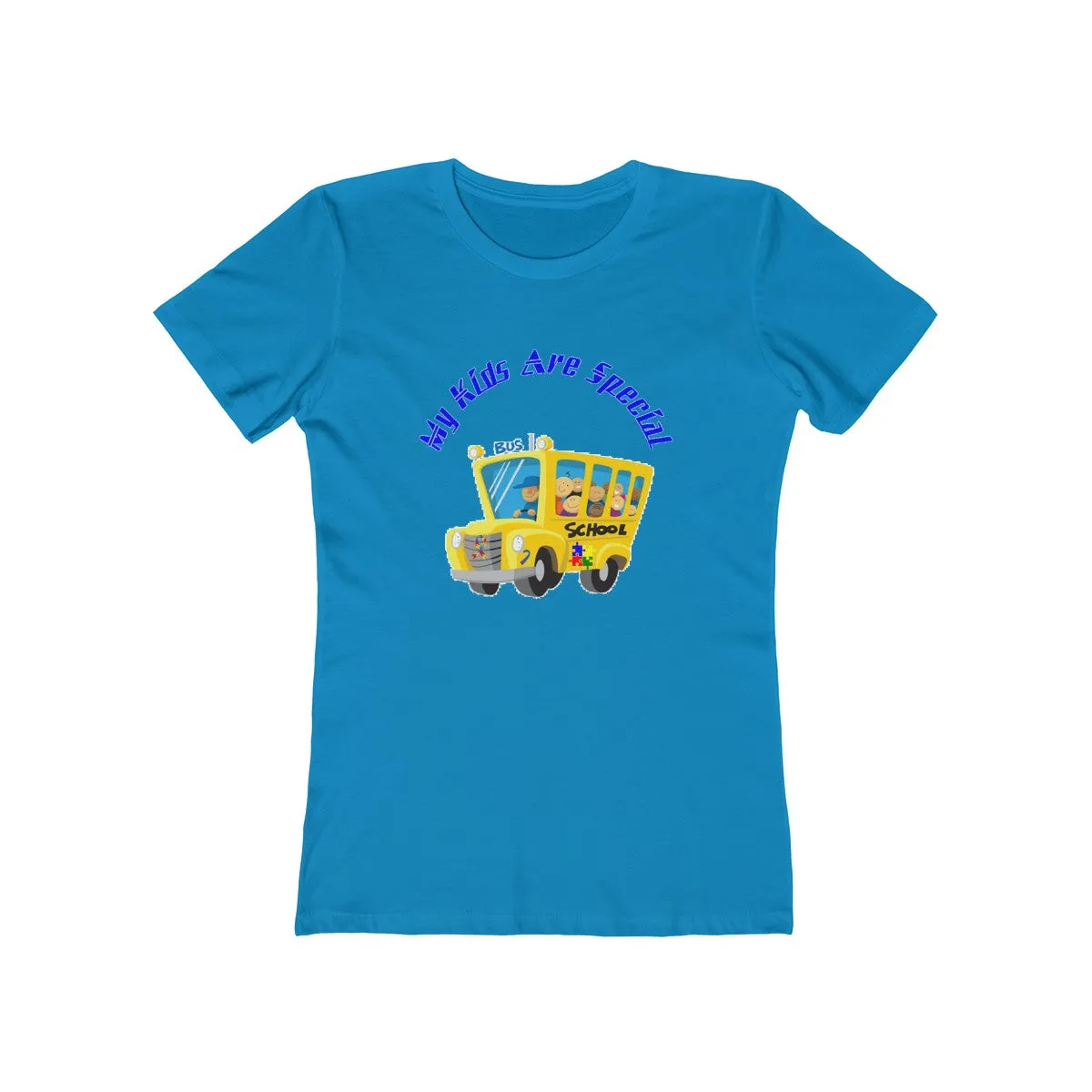 "Schoolbus Special Kids" Blue Letters Women's The Boyfriend Tee