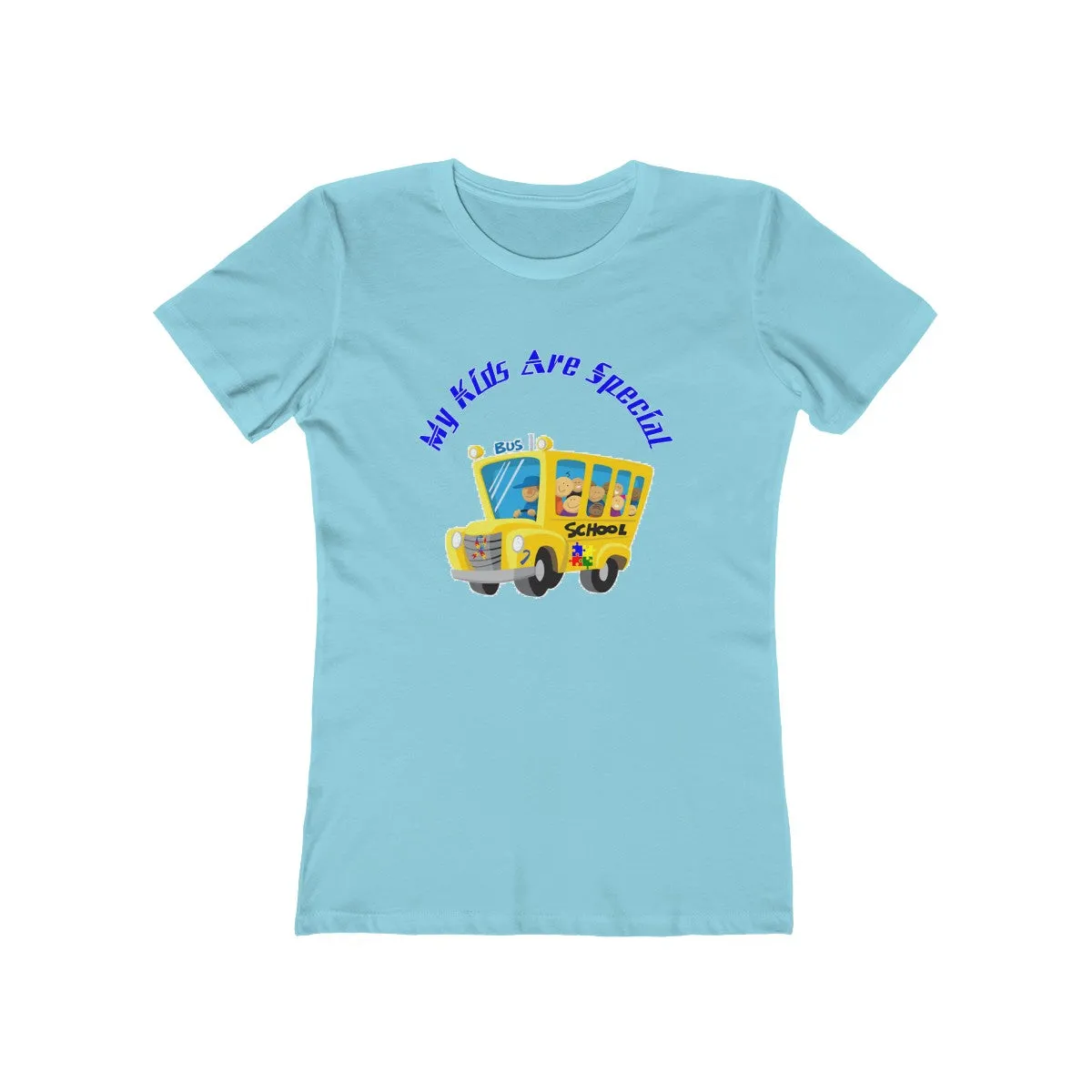 "Schoolbus Special Kids" Blue Letters Women's The Boyfriend Tee