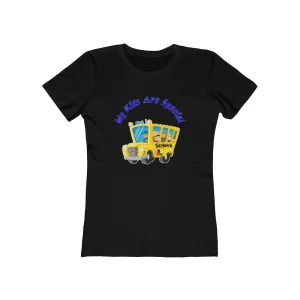 "Schoolbus Special Kids" Blue Letters Women's The Boyfriend Tee