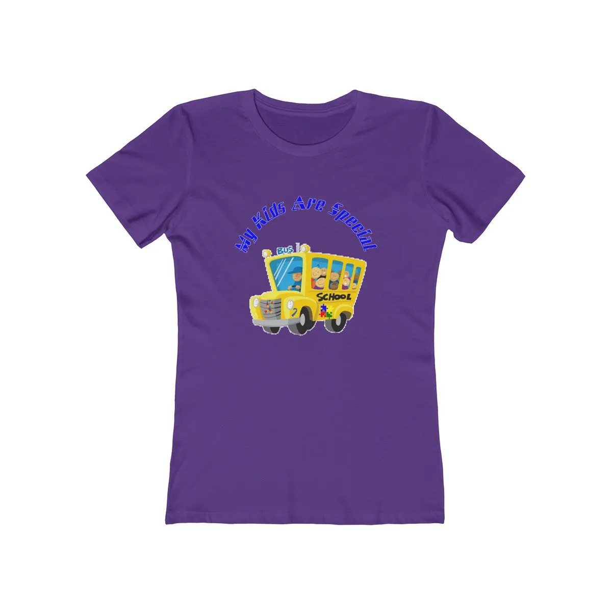 "Schoolbus Special Kids" Blue Letters Women's The Boyfriend Tee