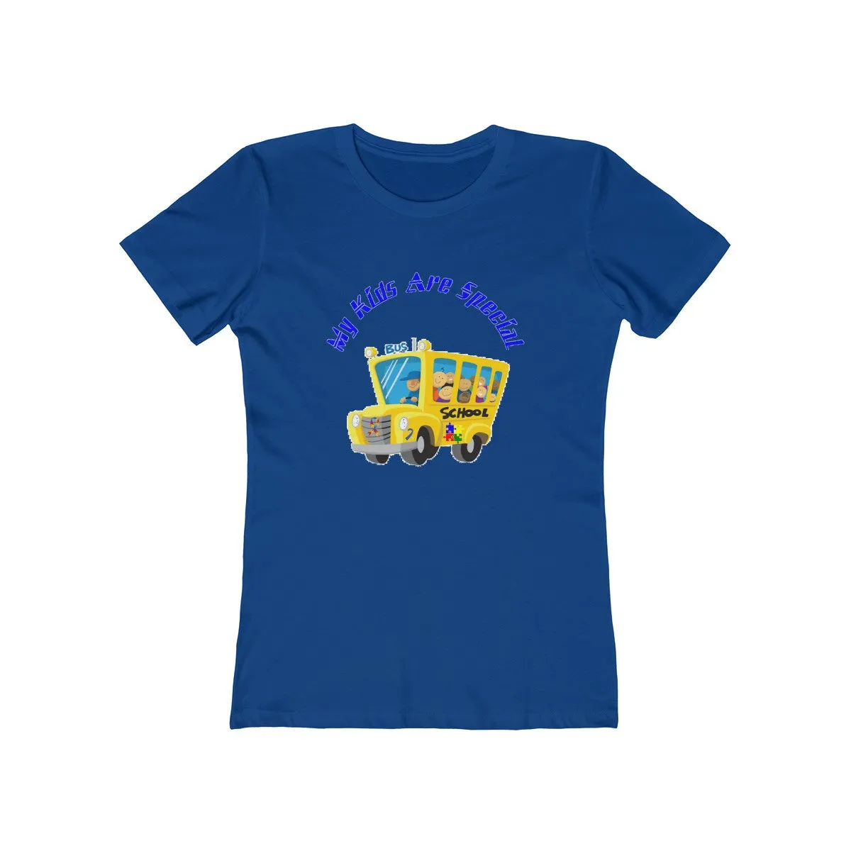 "Schoolbus Special Kids" Blue Letters Women's The Boyfriend Tee