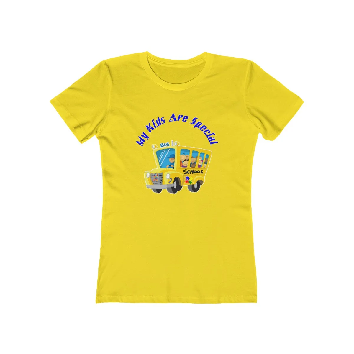 "Schoolbus Special Kids" Blue Letters Women's The Boyfriend Tee