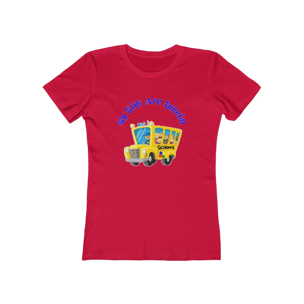 "Schoolbus Special Kids" Blue Letters Women's The Boyfriend Tee