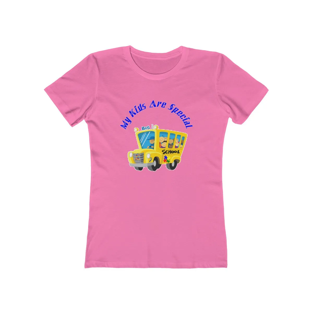 "Schoolbus Special Kids" Blue Letters Women's The Boyfriend Tee