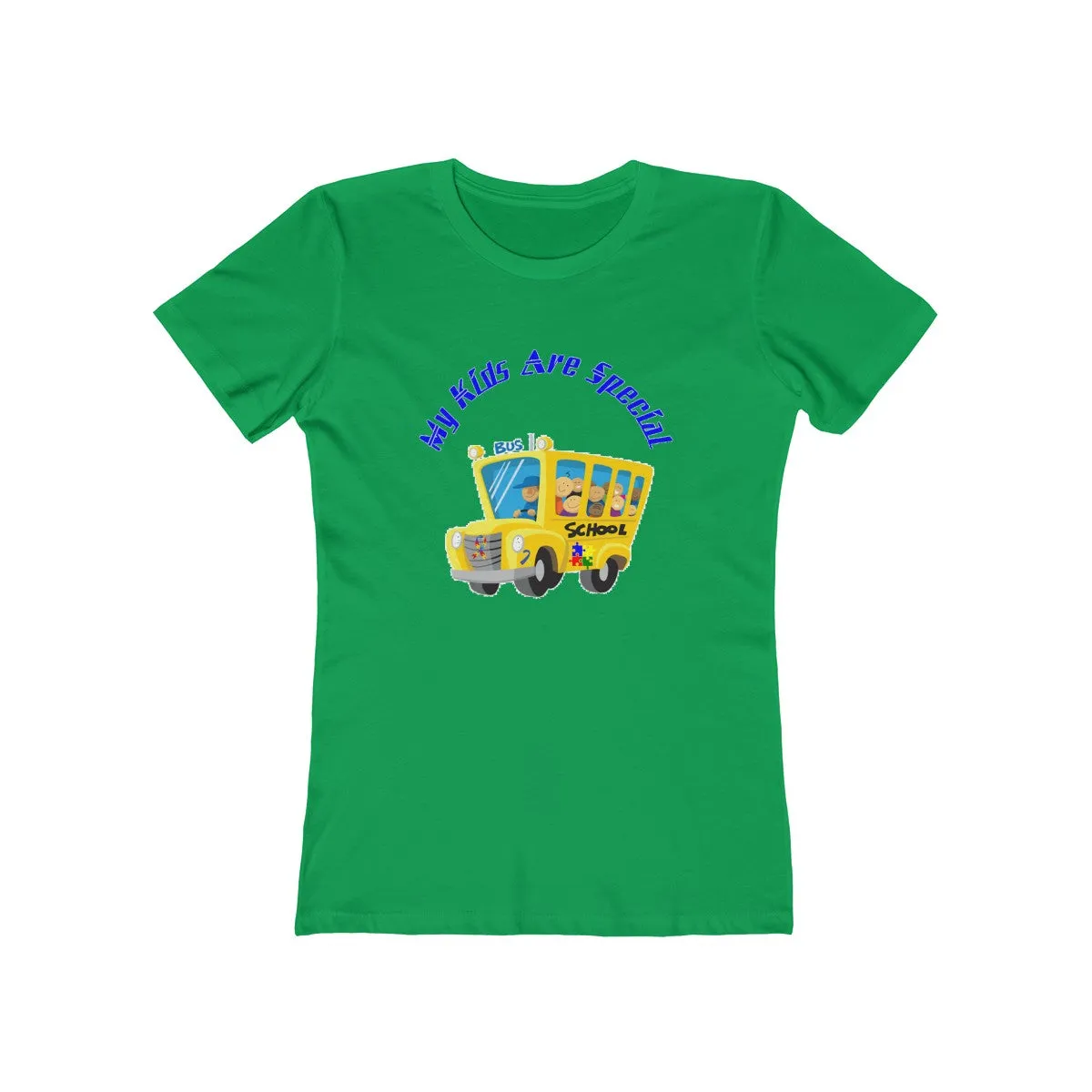 "Schoolbus Special Kids" Blue Letters Women's The Boyfriend Tee