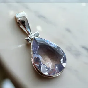 RARE Lavender Quartz Solid 925 Sterling Silver Pendant