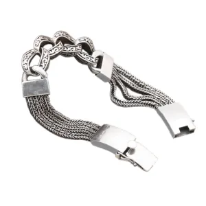 Real Solid 925 Sterling Silver Bracelet Cuban Link Chain Braided Safeness Stripe 7.9"