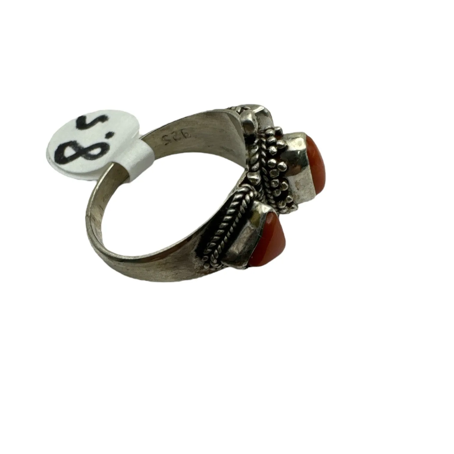 Red Coral Solid 925 Sterling Silver Ring 8.5
