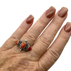 Red Coral Solid 925 Sterling Silver Ring 8.5