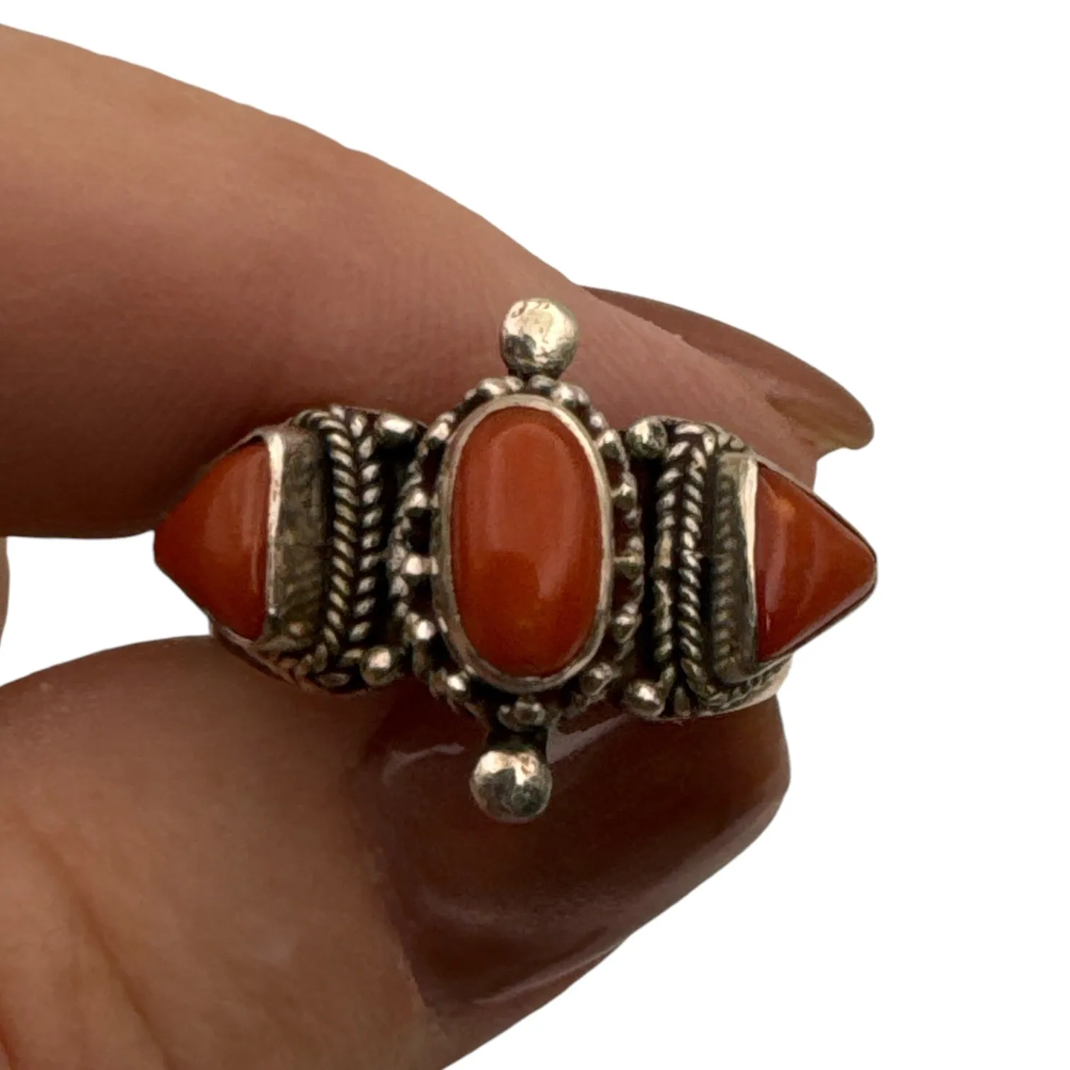 Red Coral Solid 925 Sterling Silver Ring 8.5