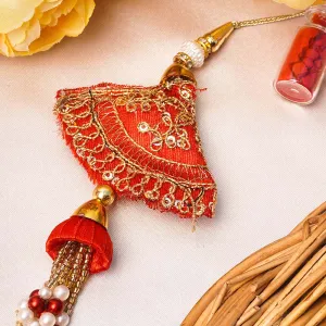 Red Gota Work Traditional Rakhi
