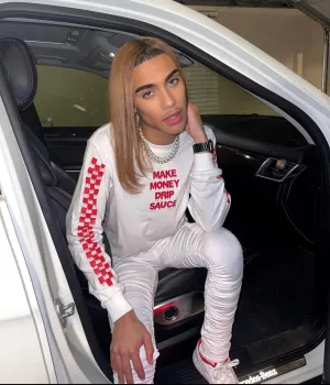 RED MMDS | White Long Sleeve Tee (Solid Red Checkered Sleeves)