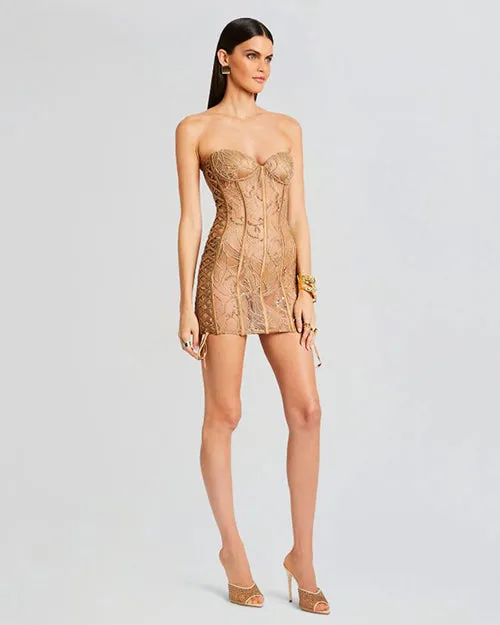 RETROFETE | Matilda Embellished Lace Dress | Tannin