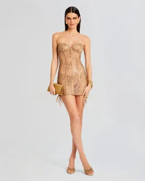 RETROFETE | Matilda Embellished Lace Dress | Tannin