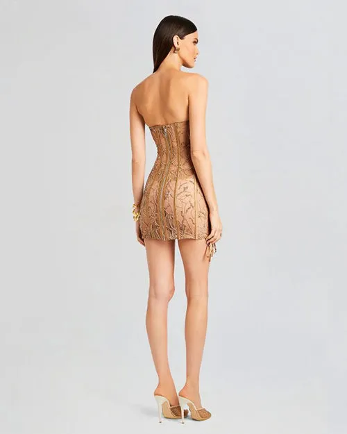 RETROFETE | Matilda Embellished Lace Dress | Tannin