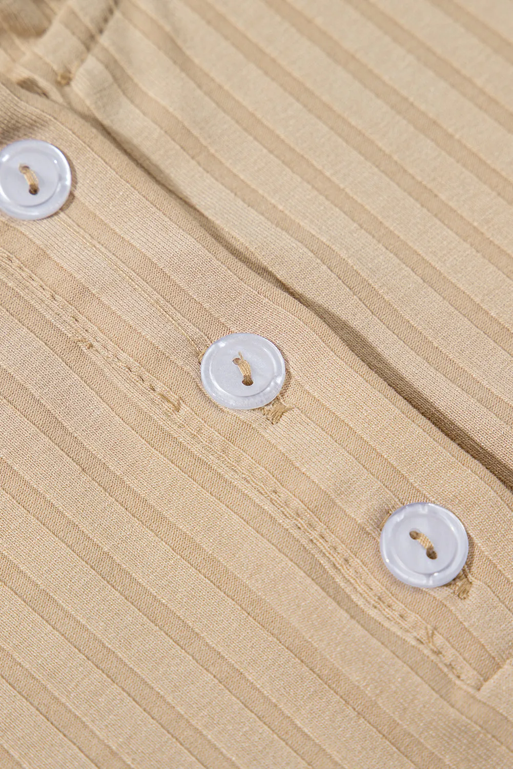 Ribbed Buttoned Collar Slim Fit Top
